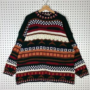Diana Marco COOGI STYLE Sweater Women's XL Colorful 90s Hip Hop Brown Green Y2K